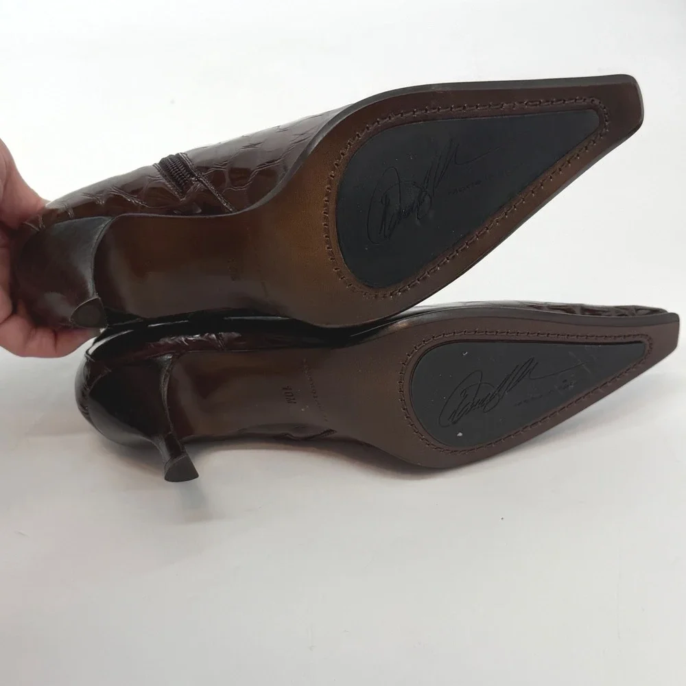 Donald J Pliner Womens‎ Brown Croc Embossed Patent Leather Ankle Booties 10M
